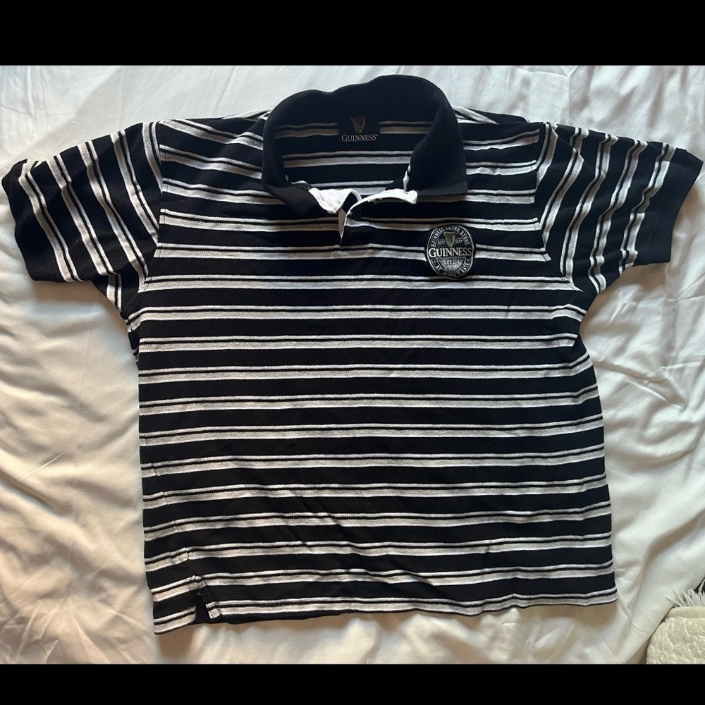 Guinness brand, Stripped Polo shirt, Black, White, and Grey.